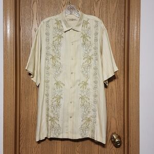 Tommy Bahama Beige and Olive Floral Button Down Shirt. Size L